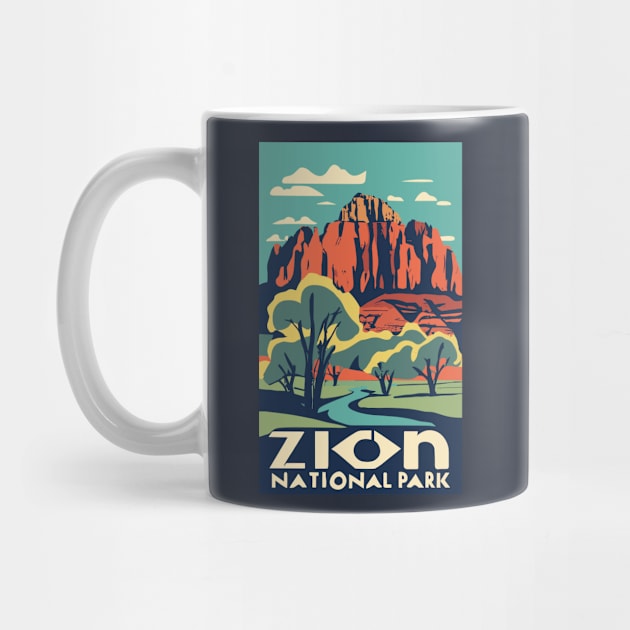 A Vintage Travel Art of the Zion National Park - Utah - US by goodoldvintage